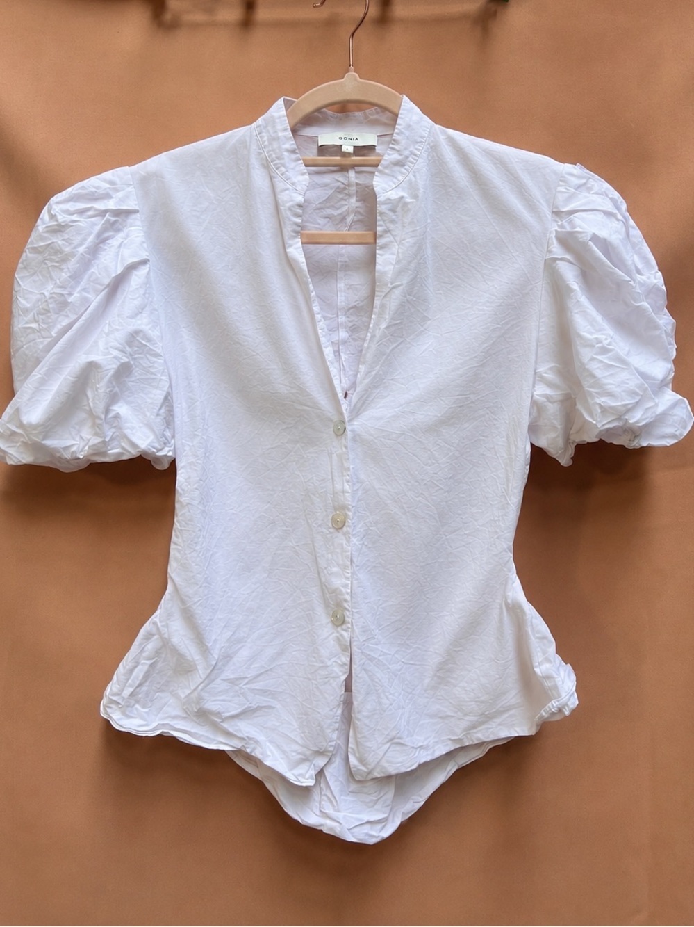 Vince Draped Puff Sleeve Blouse White Cotton Open‎ Back Twist Cutout Top Size 2